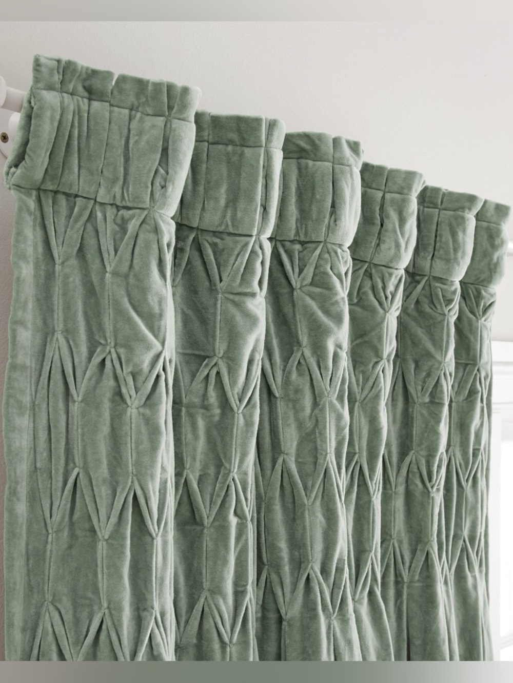 Pottery Barn Sage Green Smocked Velvet Blackout Curtain Set - Picture 2 of 6